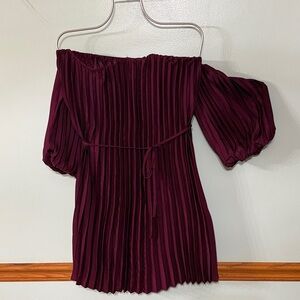 Express Off-Shoulder Burgundy Pleated Dress. NWT
